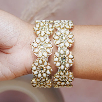 Premium Kundan Work Floral Thread Kada Bangle for Women & Girls (Pack of 2)