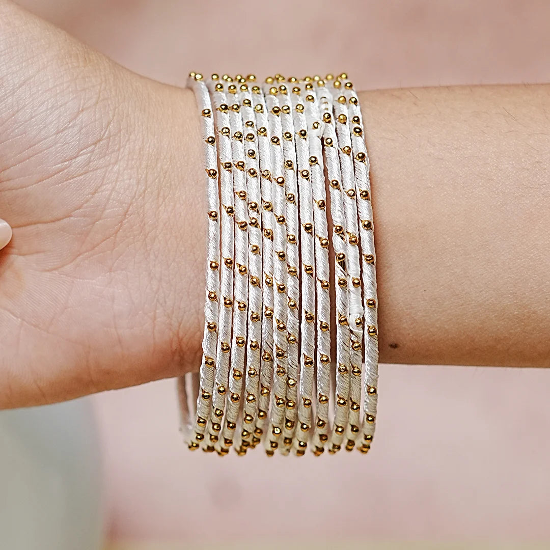 Metal Base with Premium Thread Work Bangles for Women & Girls (Pack of 12 Bangle)