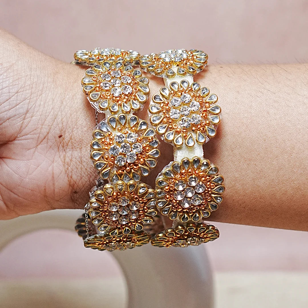 Premium Kundan Work Floral Thread Kada Bangle for Women & Girls (Pack of 2)