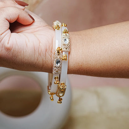 Premium Gold Ball Studded Acrylic Kada for Women (Pack of 2)