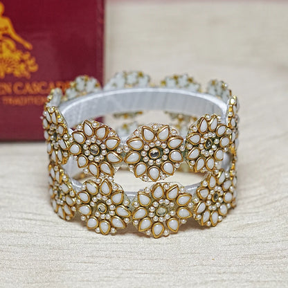 Premium Kundan Work Floral Thread Kada Bangle for Women & Girls (Pack of 2)