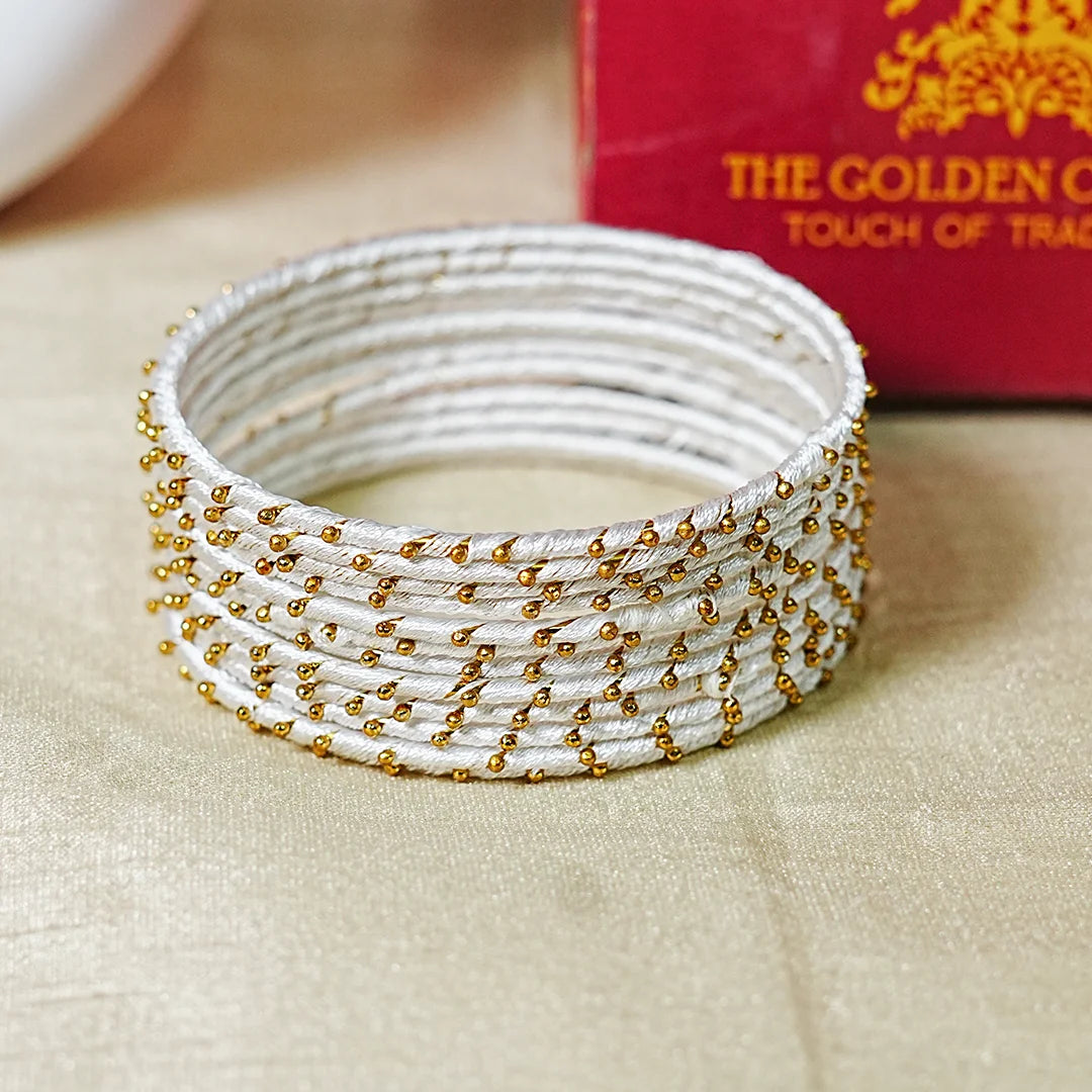 Metal Base with Premium Thread Work Bangles for Women & Girls (Pack of 12 Bangle)