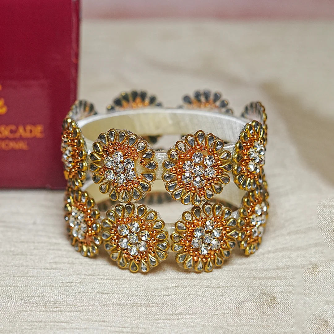 Premium Kundan Work Floral Thread Kada Bangle for Women & Girls (Pack of 2)