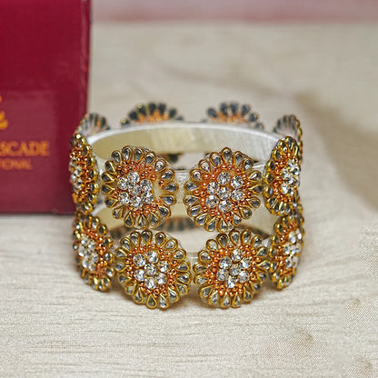 Premium Kundan Work Floral Thread Kada Bangle for Women & Girls (Pack of 2)