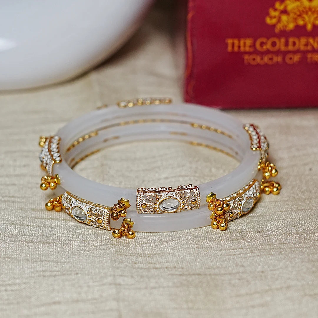 Premium Gold Ball Studded Acrylic Kada for Women (Pack of 2)