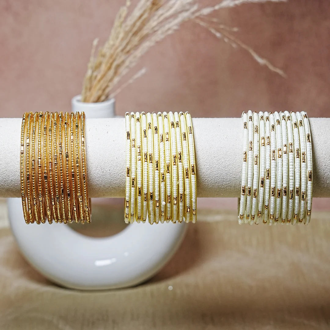 Pearl Studded Traditional Glass Bangles for Women (Pack of 12)