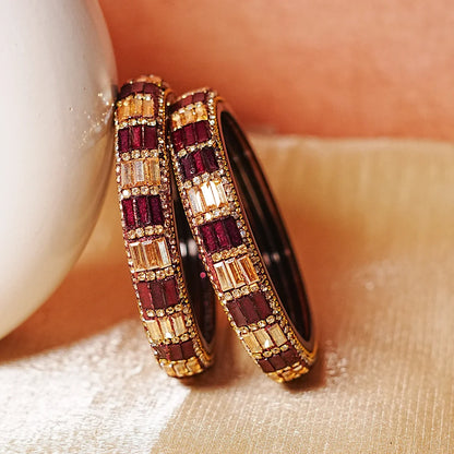 Designer Glass Kada Bangle with Stone & Beads Work for Women & Girls (Pack of 2)