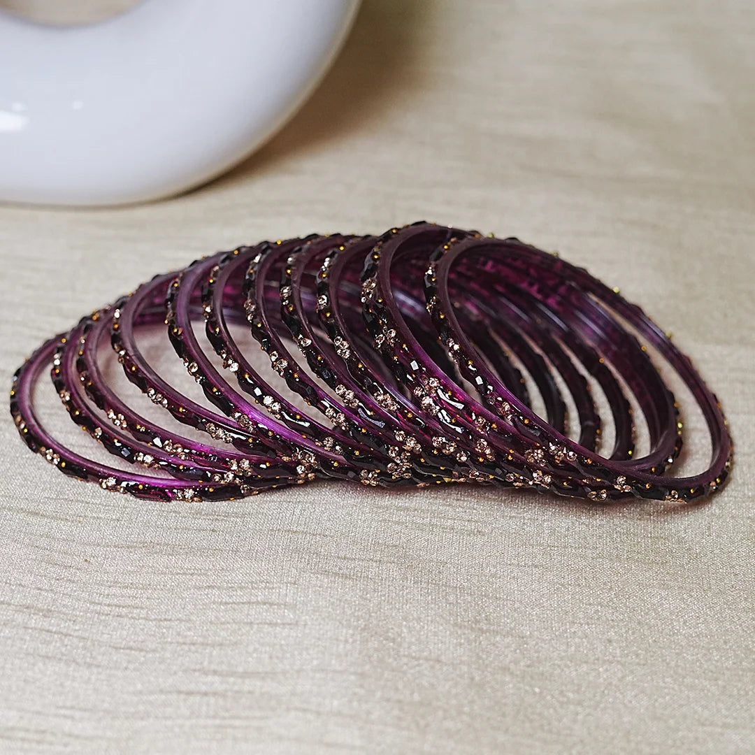 Designer Beads Work Glass Bangles for Women (Pack of 12 Bangle)
