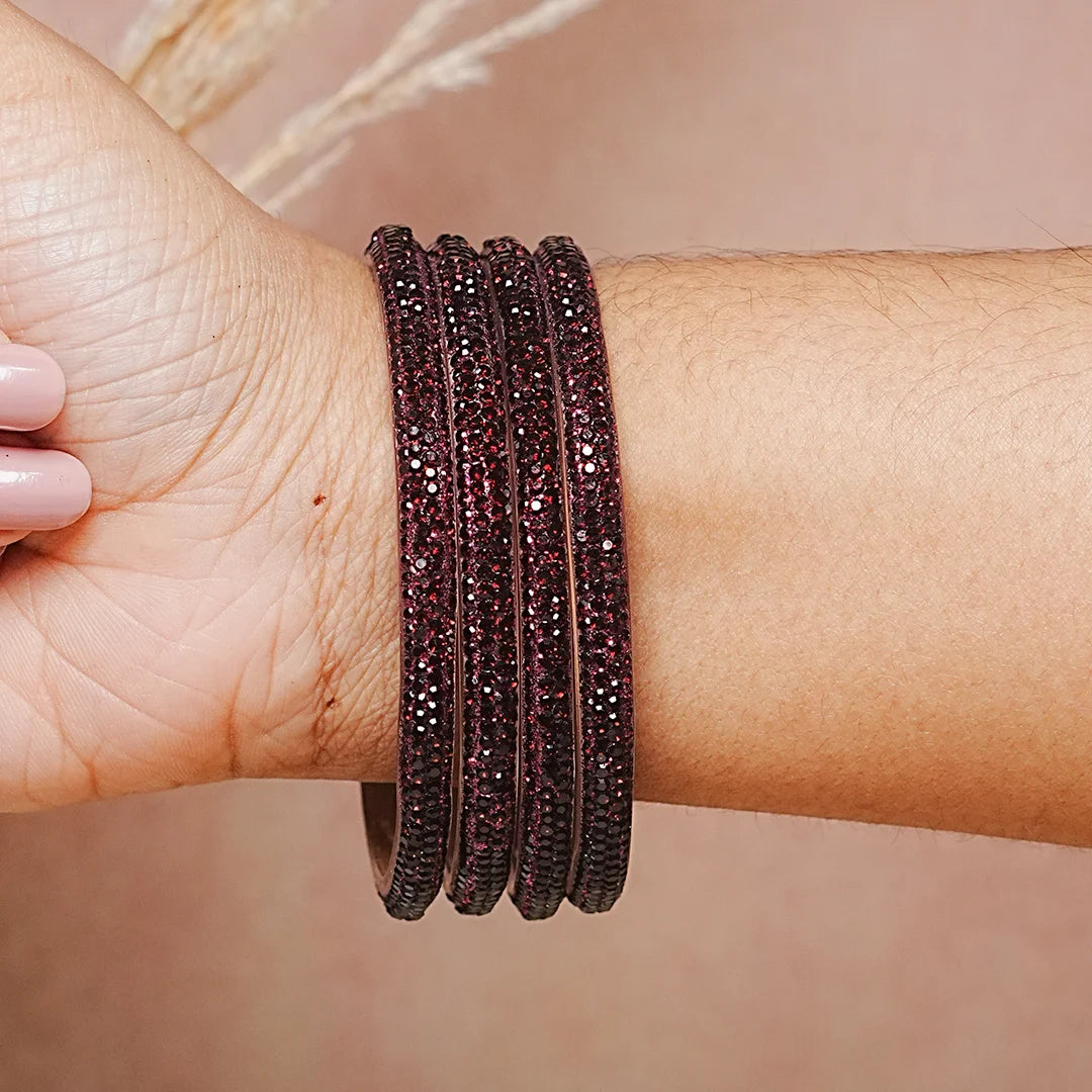 Handmade Designer Beads Work Glass Kada Bangles for Women & Girls (Pack of 4)