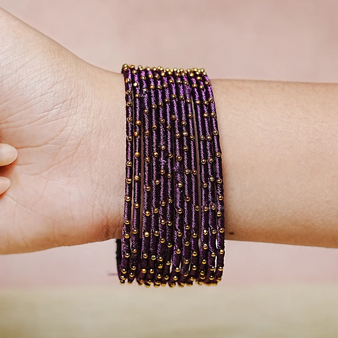 Metal Base with Premium Thread Work Bangles for Women & Girls (Pack of 12 Bangle)