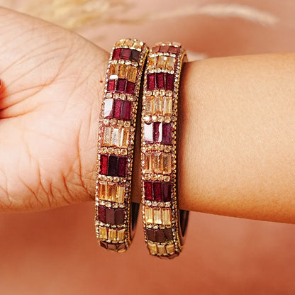 Designer Glass Kada Bangle with Stone & Beads Work for Women & Girls (Pack of 2)