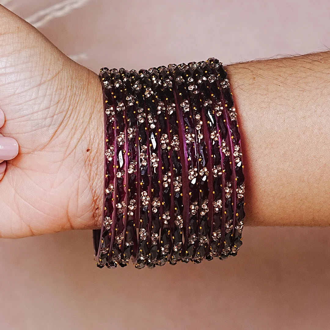 Designer Beads Work Glass Bangles for Women (Pack of 12 Bangle)