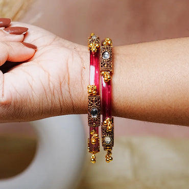 Premium Gold Ball Studded Acrylic Kada for Women (Pack of 2)