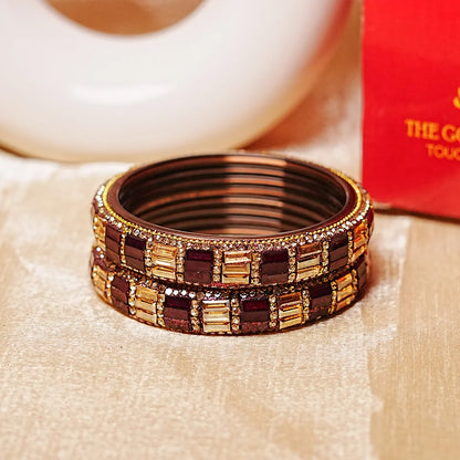 Designer Glass Kada Bangle with Stone & Beads Work for Women & Girls (Pack of 2)