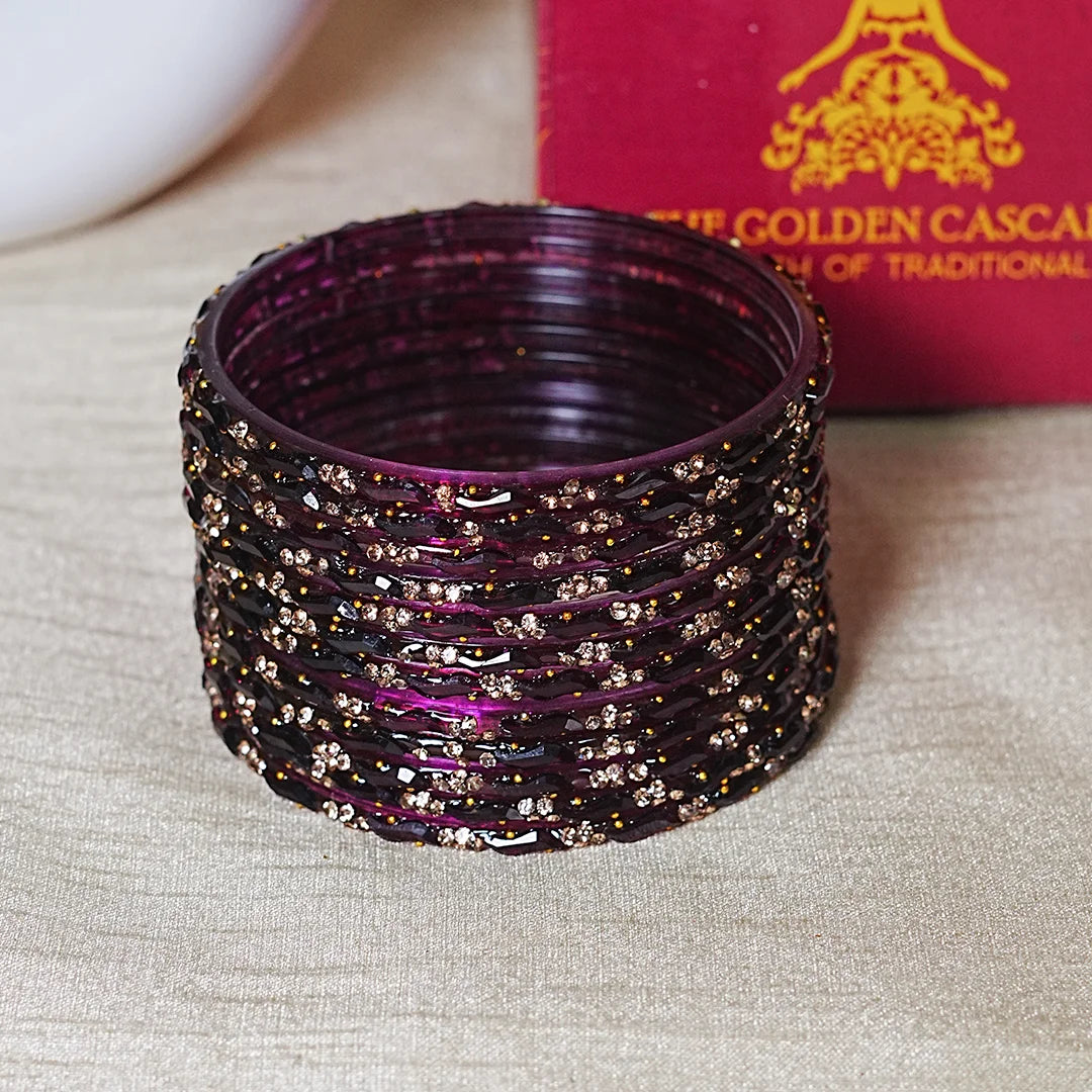 Designer Beads Work Glass Bangles for Women (Pack of 12 Bangle)