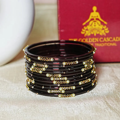 Premium Glass Bangles for Women | Zircon & Beads Work | Glossy Finish (Pack of 12)