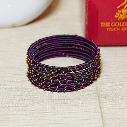 Metal Base with Premium Thread Work Bangles for Women & Girls (Pack of 12 Bangle)