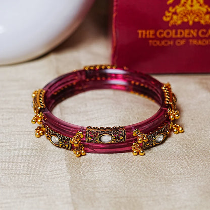 Premium Gold Ball Studded Acrylic Kada for Women (Pack of 2)