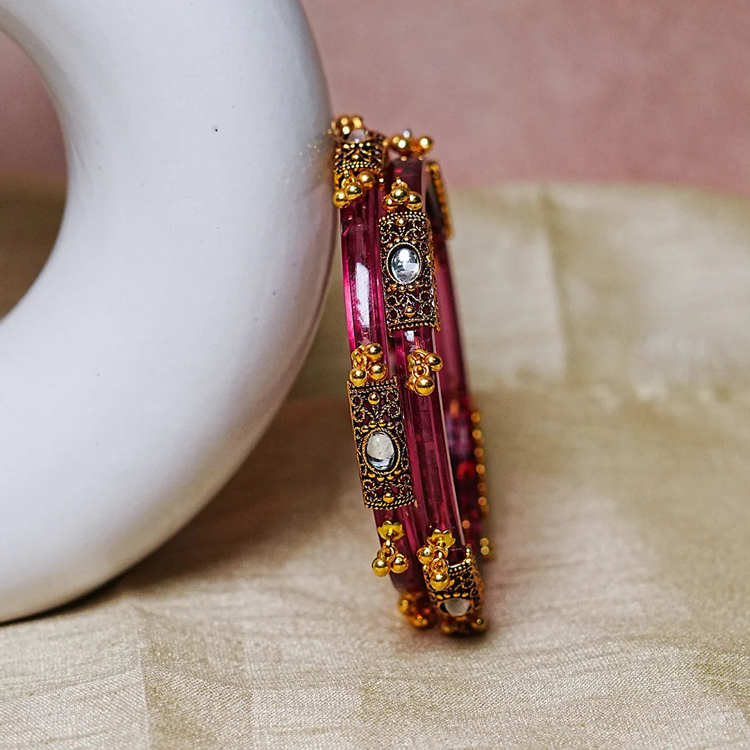 Premium Gold Ball Studded Acrylic Kada for Women (Pack of 2)