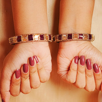 Designer Glass Kada Bangle with Stone & Beads Work for Women & Girls (Pack of 2)