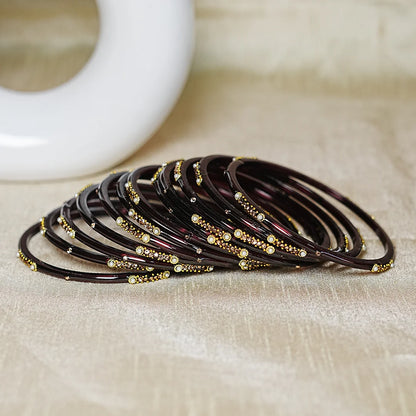 Premium Glass Bangles for Women | Zircon & Beads Work | Glossy Finish (Pack of 12)