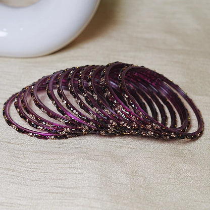 Designer Beads Work Glass Bangles for Women (Pack of 12 Bangle)