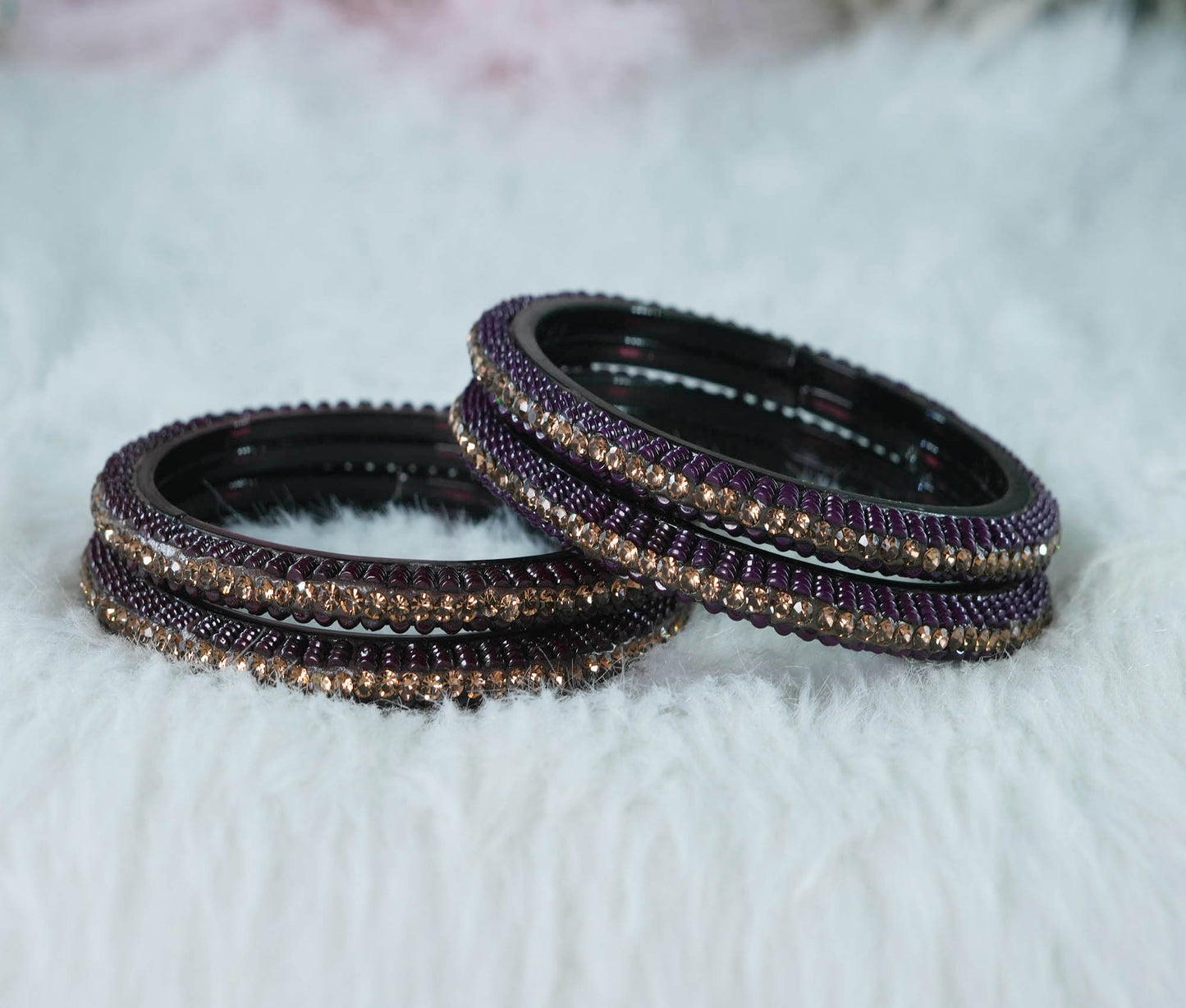 Glass Kada for Women & Girls Beads Studded Bangles for Ladies (Pack of 4 Kada)
