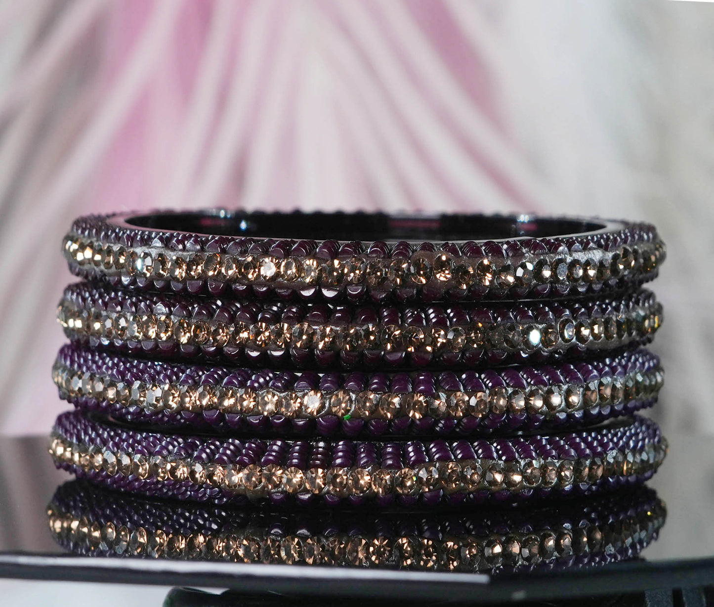 Glass Kada for Women & Girls Beads Studded Bangles for Ladies (Pack of 4 Kada)