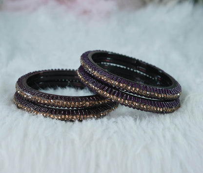 Glass Kada for Women & Girls Beads Studded Bangles for Ladies (Pack of 4 Kada)