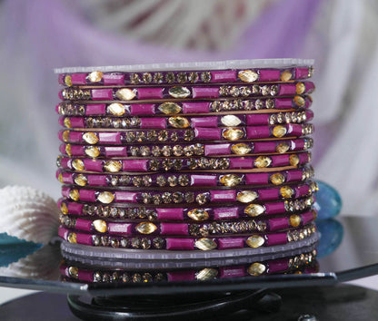 Multiple Color Glass Bangle with Stone Beads Work for Women & Girls (Pack 12 Bangles)
