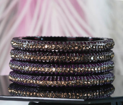 Glass Kada for Women & Girls Beads Studded Bangles for Ladies (Pack of 4 Kada)