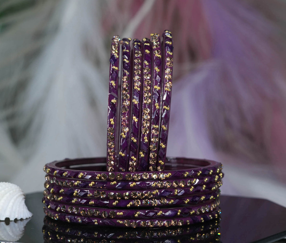 Glass Bangles with Gold Pearl Beads Studded for Women & Girls (Pack 12)