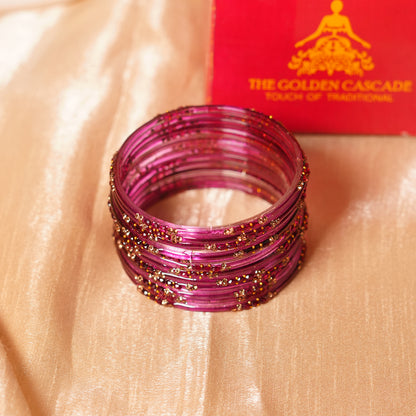 Stylish Traditional Glass Bangle with Beads Studded for Women & Girls (Pack of 12 Bangles)