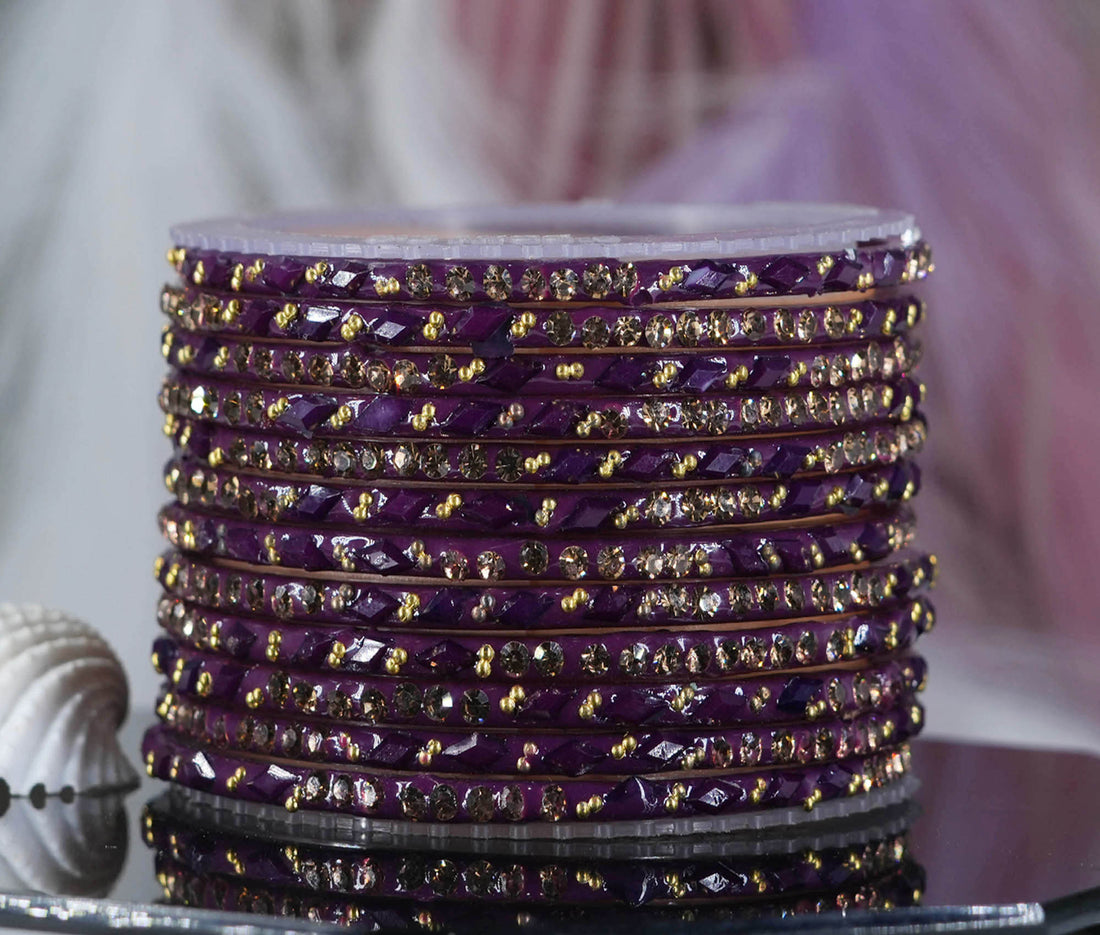 Glass Bangles with Gold Pearl Beads Studded for Women & Girls (Pack 12)