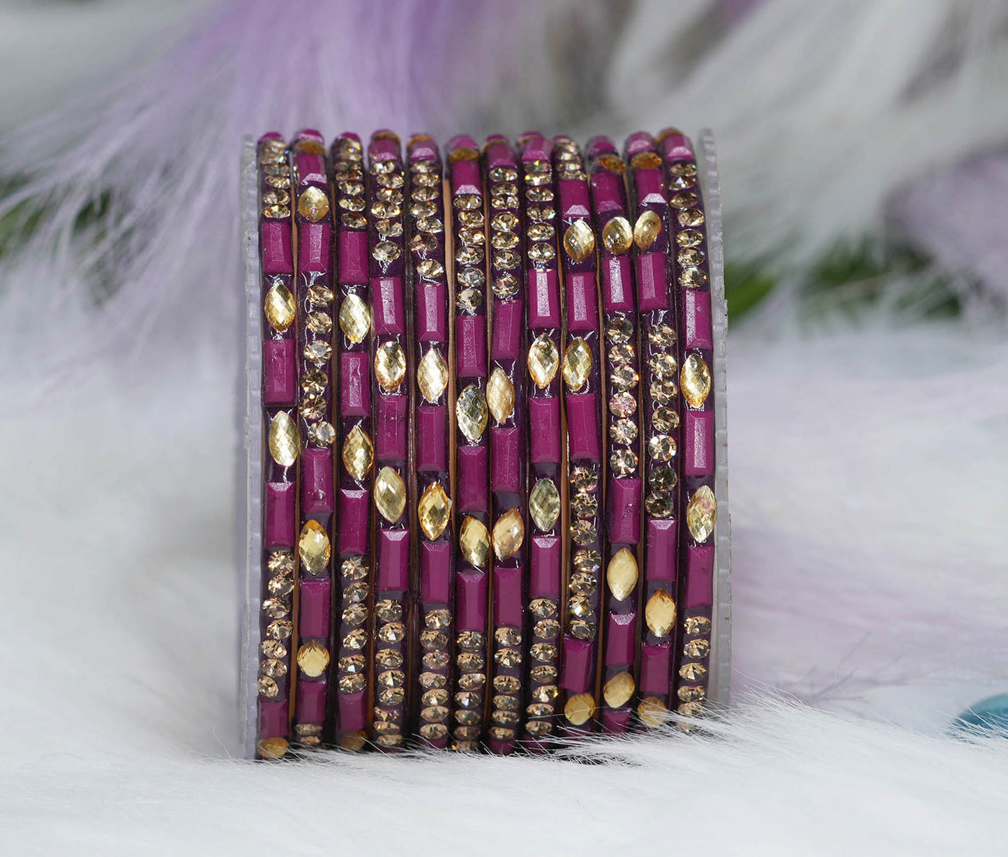 Multiple Color Glass Bangle with Stone Beads Work for Women & Girls (Pack 12 Bangles)