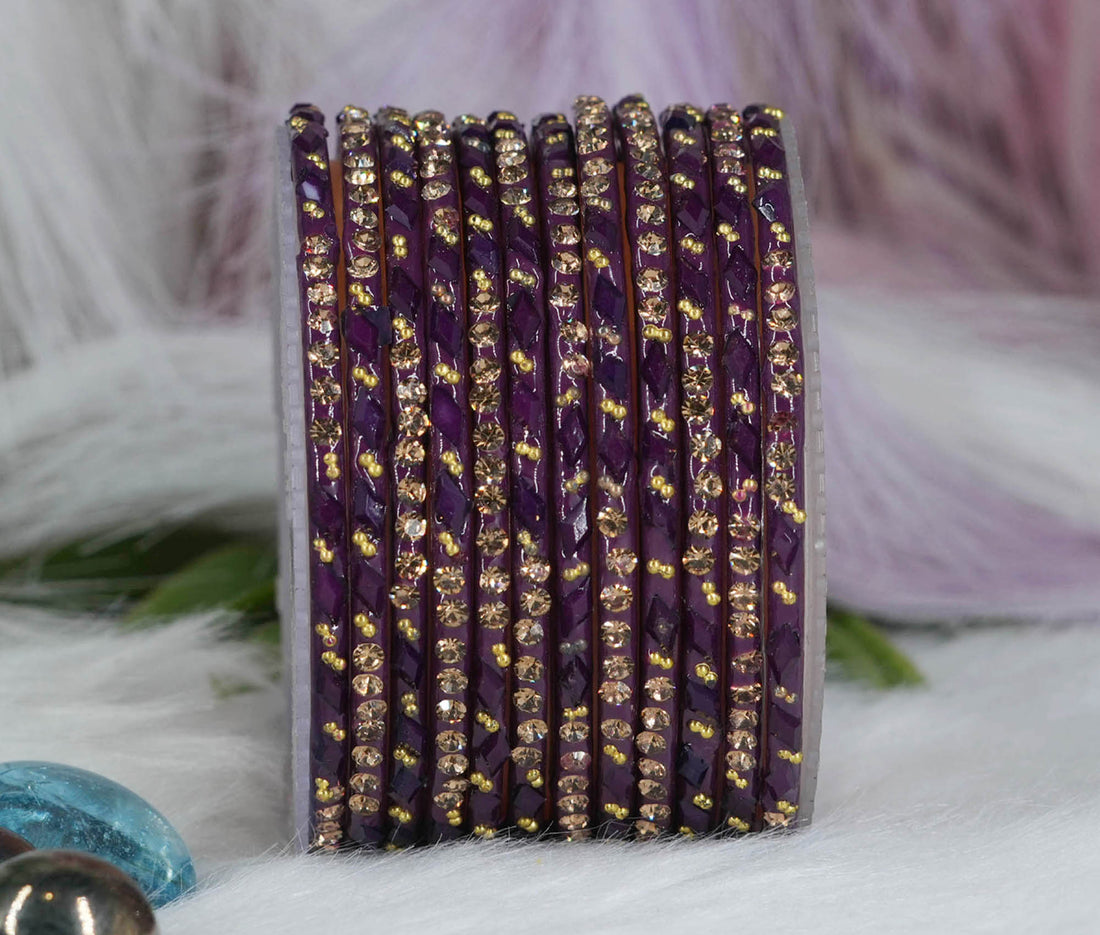 Glass Bangles with Gold Pearl Beads Studded for Women & Girls (Pack 12)
