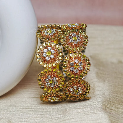 Premium Kundan Work Floral Thread Kada Bangle for Women & Girls (Pack of 2)