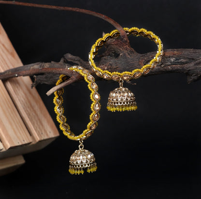 Traditional Kundan Studded Metal Kada with Jhumki for Women (Pack Of 2)