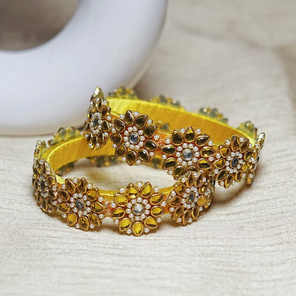 Premium Kundan Work Floral Thread Kada Bangle for Women & Girls (Pack of 2)