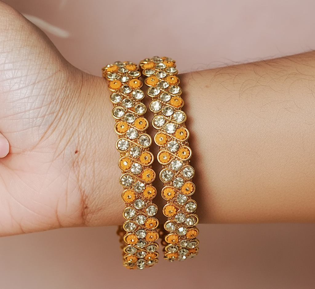 Traditional Glass Kada with Stone Work For Women (Pack of 2)