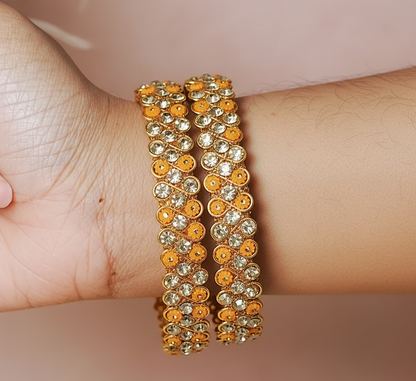 Traditional Glass Kada with Stone Work For Women (Pack of 2)