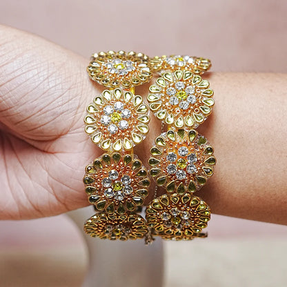 Premium Kundan Work Floral Thread Kada Bangle for Women & Girls (Pack of 2)
