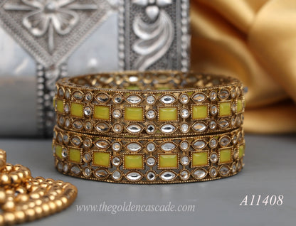 Premium Kundan Work Metal Kada For Women (Pack of 2)