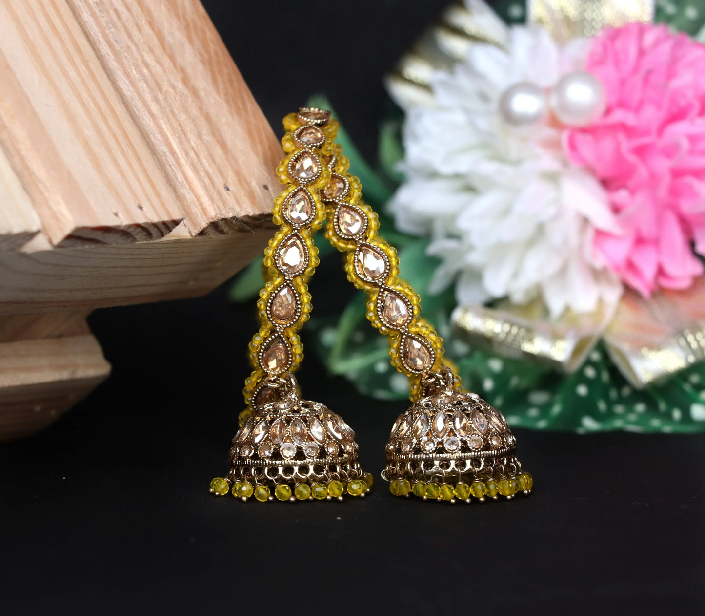 Traditional Kundan Studded Metal Kada with Jhumki for Women (Pack Of 2)