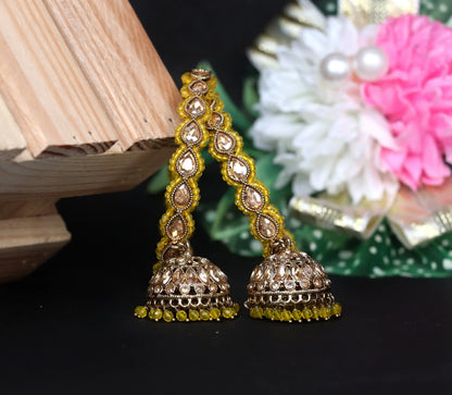 Traditional Kundan Studded Metal Kada with Jhumki for Women (Pack Of 2)