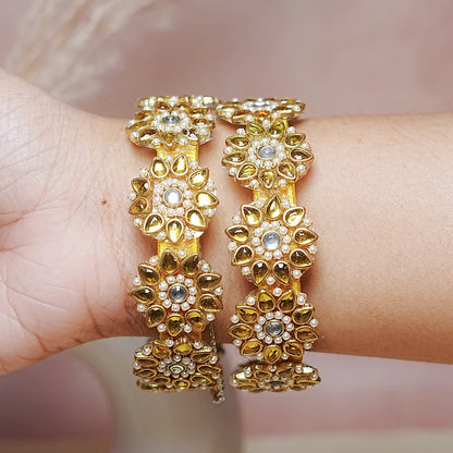 Premium Kundan Work Floral Thread Kada Bangle for Women & Girls (Pack of 2)