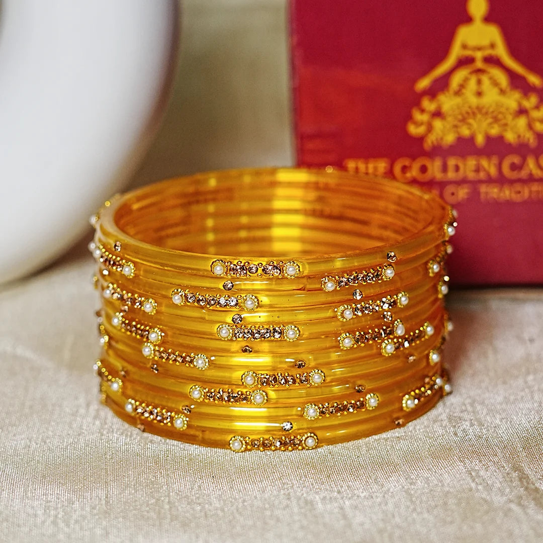 Premium Glass Bangles for Women | Zircon & Beads Work | Glossy Finish (Pack of 12)