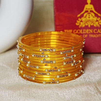 Premium Glass Bangles for Women | Zircon & Beads Work | Glossy Finish (Pack of 12)