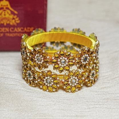 Premium Kundan Work Floral Thread Kada Bangle for Women & Girls (Pack of 2)