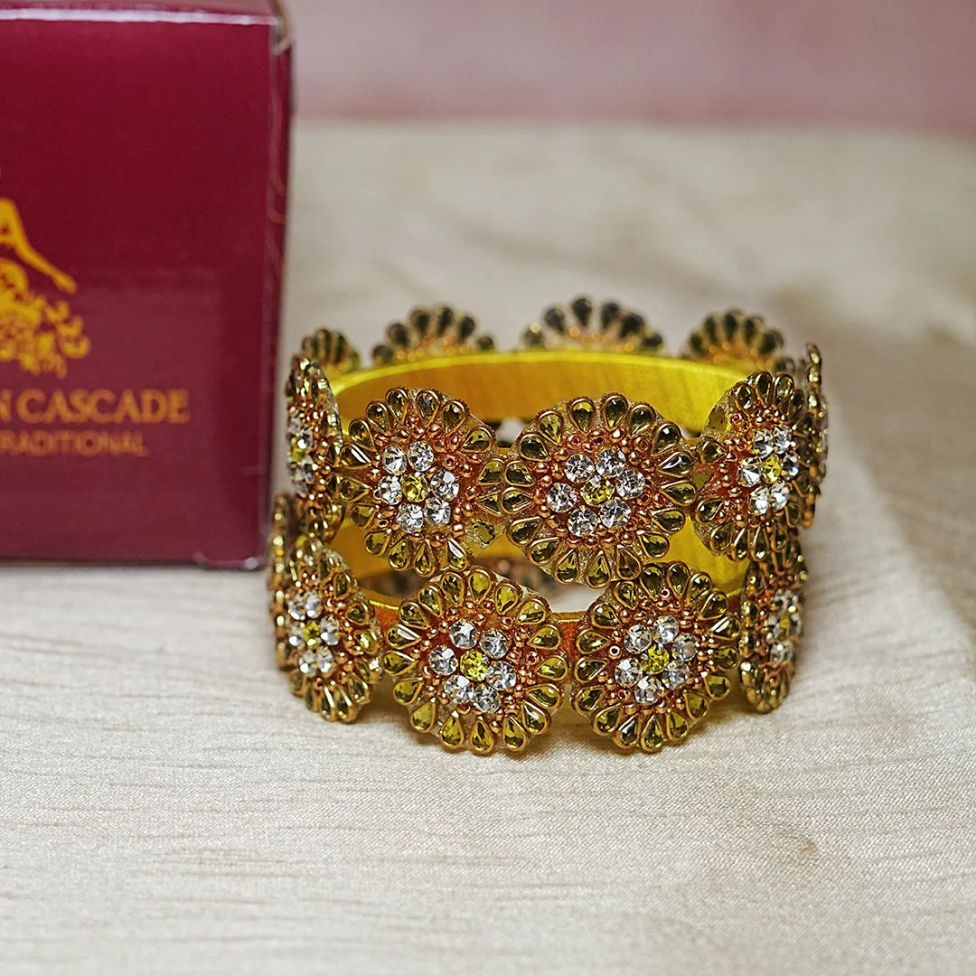 Premium Kundan Work Floral Thread Kada Bangle for Women & Girls (Pack of 2)